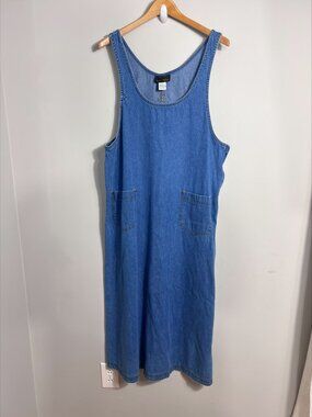Truly Yours Plus Size 18 Blue Denim Overalls 100% Cotton Bib Jumpsuit Dress